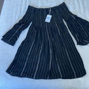 Blue Island Off The Shoulder Black Dress with Silver Accents